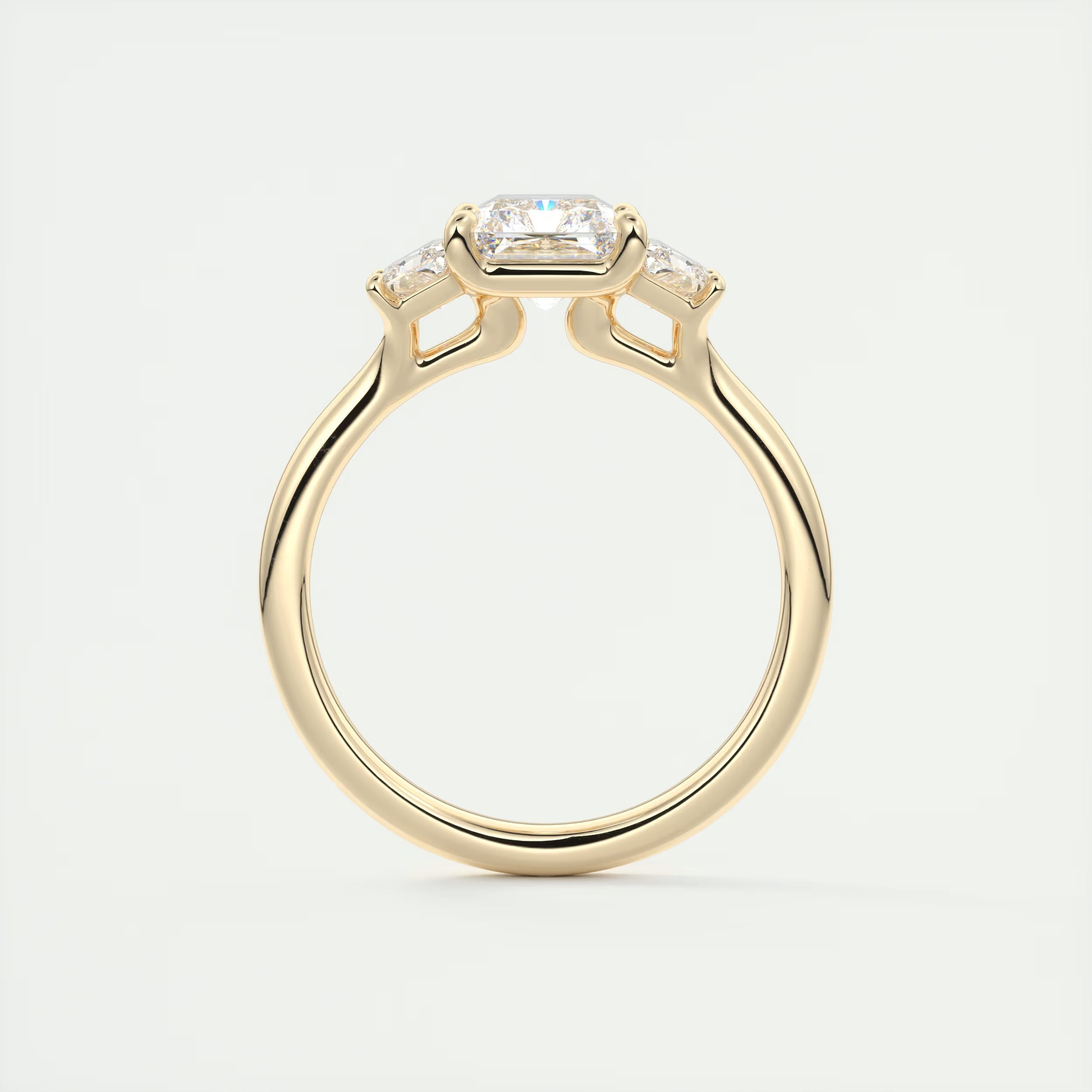 2.50 Ct Plunge Center Stone Radiant & Side Stone Trapezoids Three Stone Engagement Rings