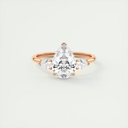 2.50 Ct Breezy Pears - Flush Stacking Pear Three Stone Solitaire Side Stone Rings