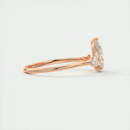 2.50 Ct Breezy Pears - Flush Stacking Pear Three Stone Solitaire Side Stone Rings