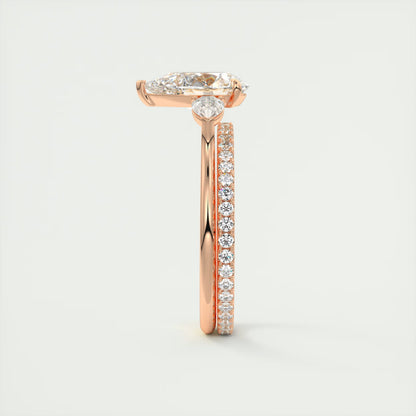 2.50 Ct Breezy Pears - Flush Stacking Pear Three Stone Solitaire Side Stone Rings