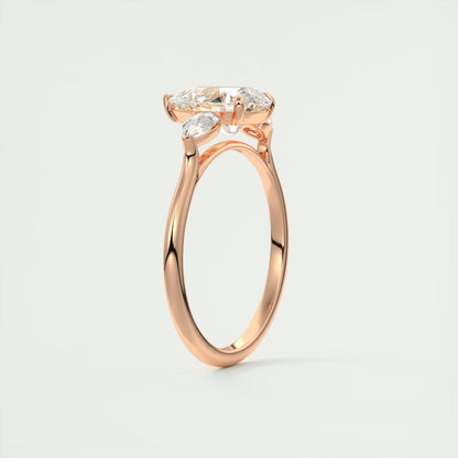 2.50 Ct Breezy Pears - Flush Stacking Pear Three Stone Solitaire Side Stone Rings