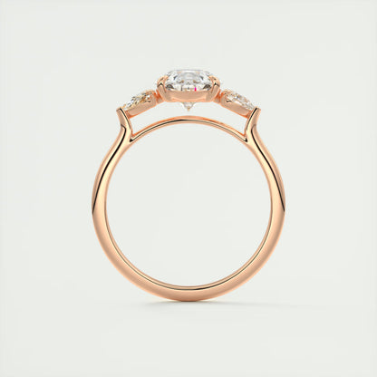 2.50 Ct Breezy Pears - Flush Stacking Pear Three Stone Solitaire Side Stone Rings