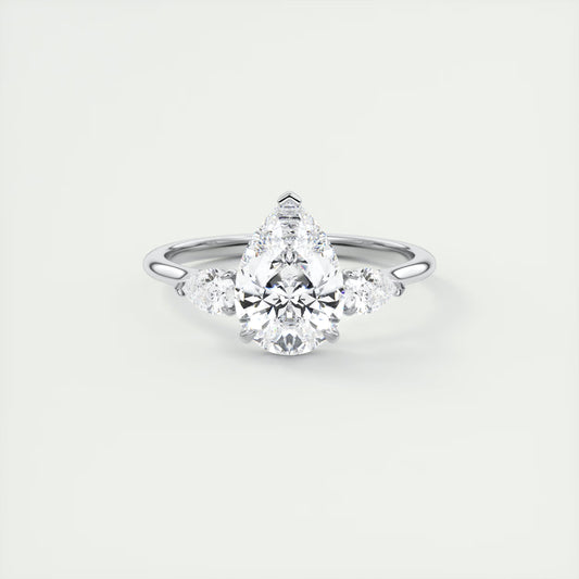 2.50 Ct Breezy Pears - Flush Stacking Pear Three Stone Solitaire Side Stone Rings