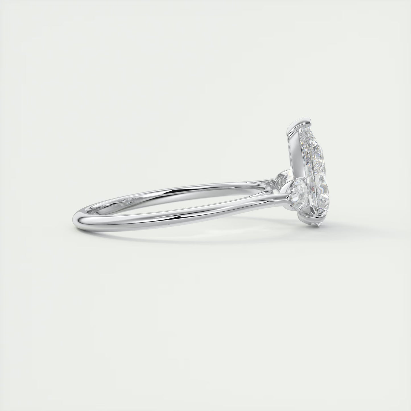 2.50 Ct Breezy Pears - Flush Stacking Pear Three Stone Solitaire Side Stone Rings