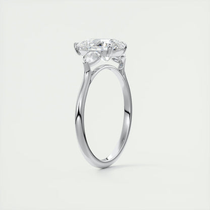 2.50 Ct Breezy Pears - Flush Stacking Pear Three Stone Solitaire Side Stone Rings