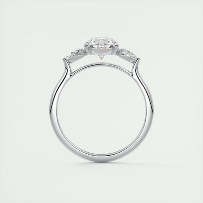 2.50 Ct Breezy Pears - Flush Stacking Pear Three Stone Solitaire Side Stone Rings