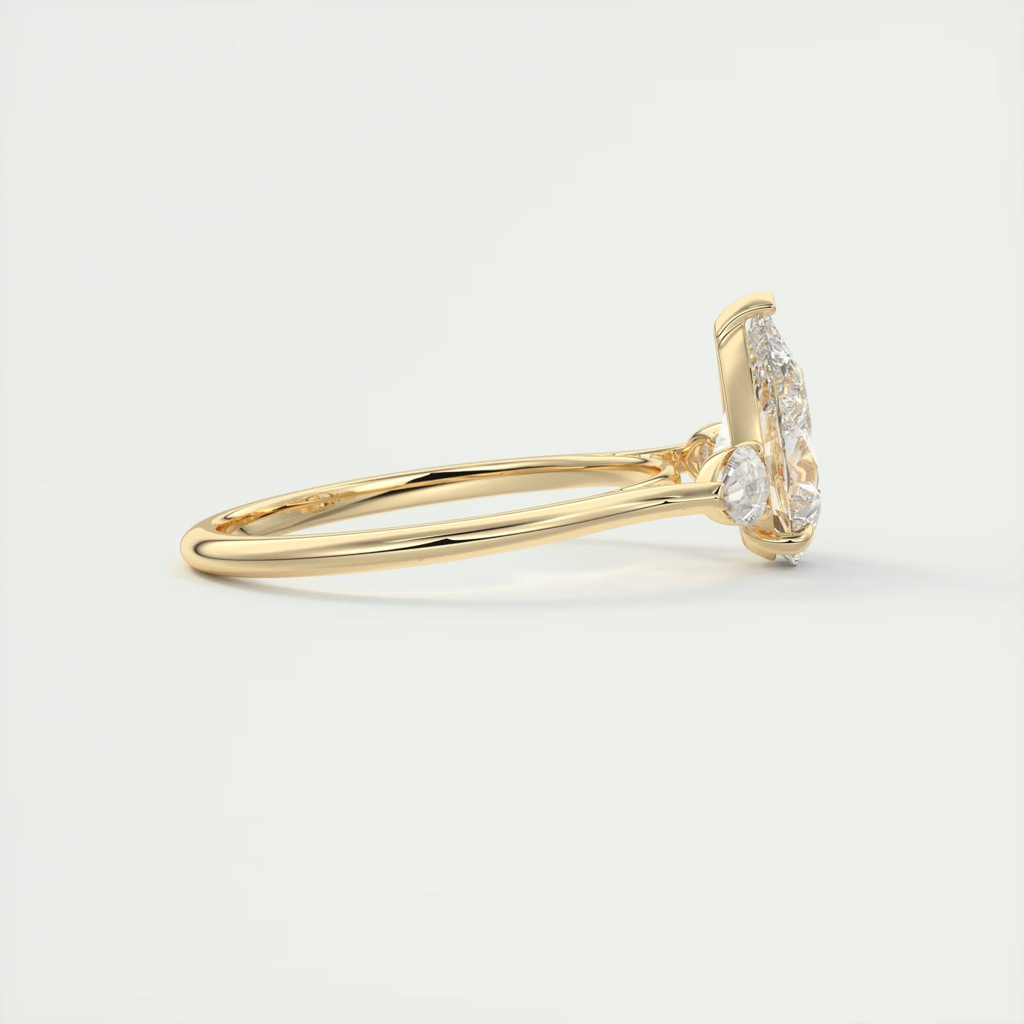 2.50 Ct Breezy Pears - Flush Stacking Pear Three Stone Solitaire Side Stone Rings