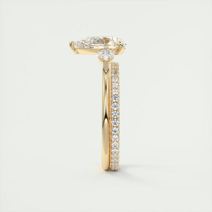 2.50 Ct Breezy Pears - Flush Stacking Pear Three Stone Solitaire Side Stone Rings