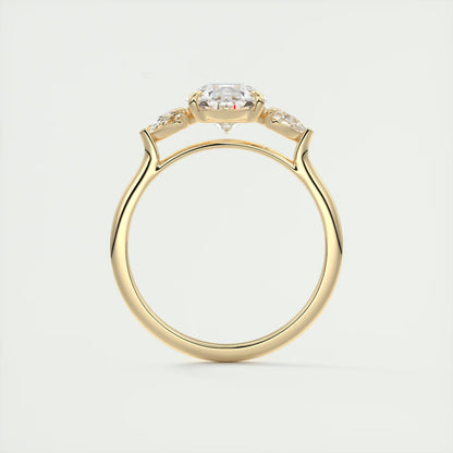 2.50 Ct Breezy Pears - Flush Stacking Pear Three Stone Solitaire Side Stone Rings