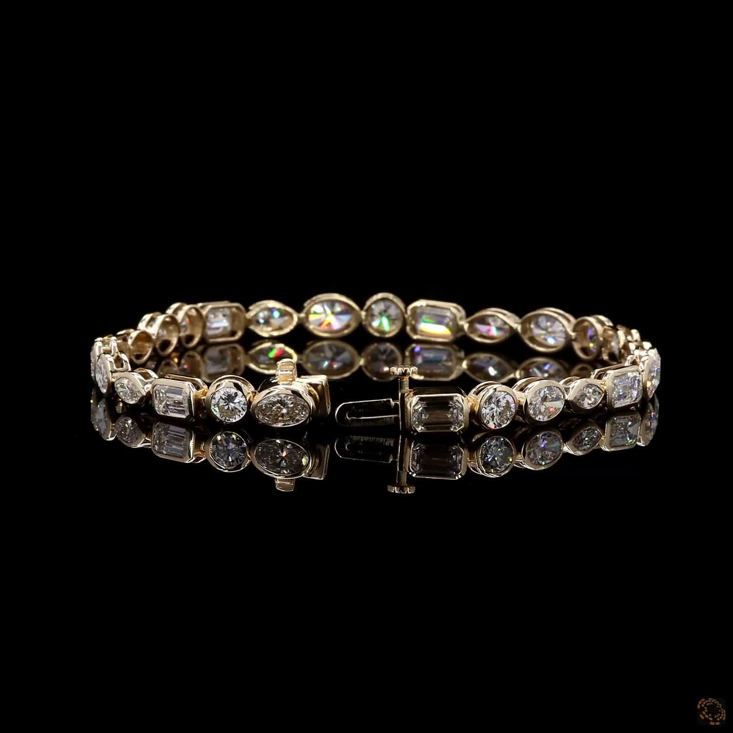 9.27 Ct 14K Yellow Gold Multi-Shape Cut Bezel Fancy Bracelet with Double Latch Box Clasp