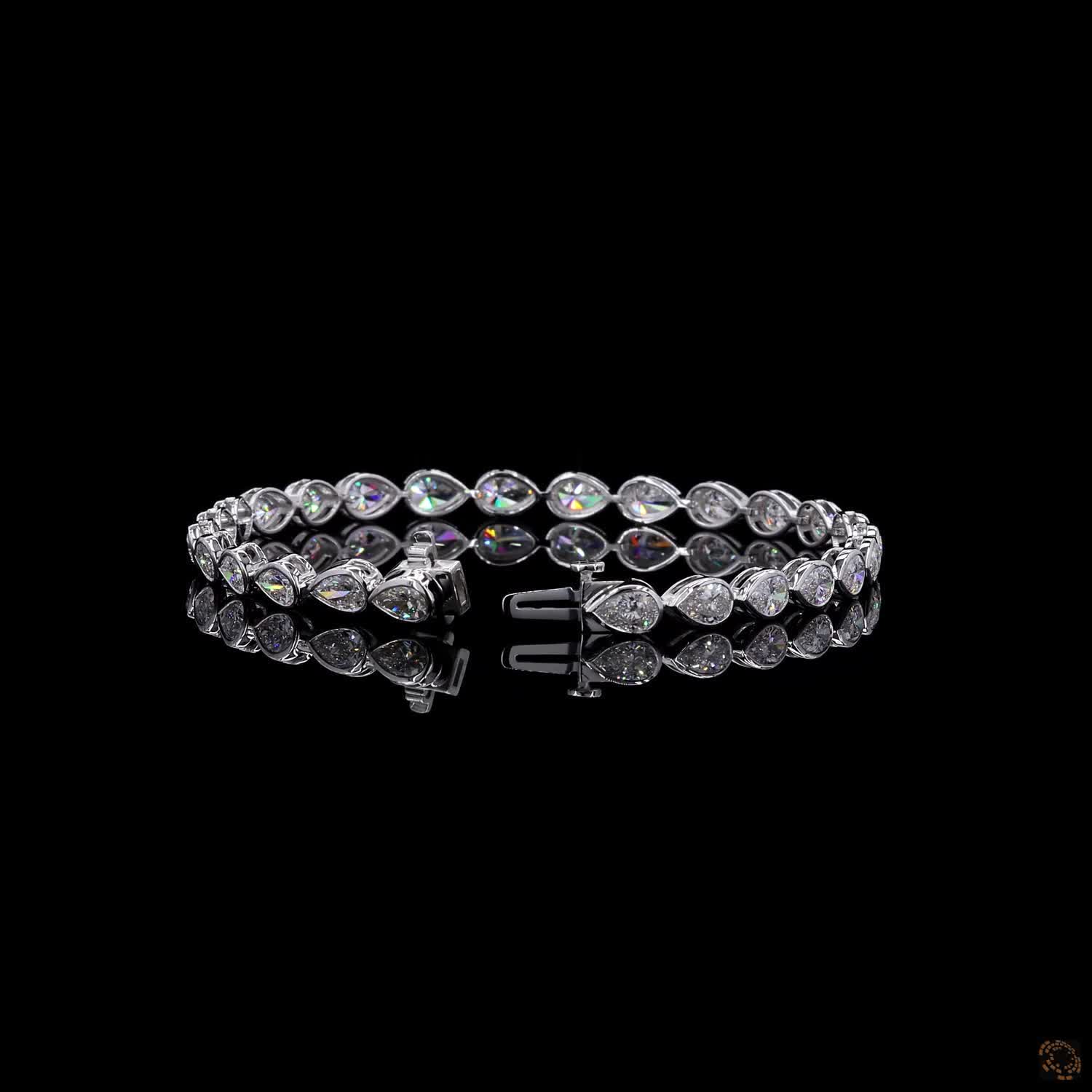 6.58 Ct East-West Pear Cut Diamond Bezel-Set Tennis Bracelet