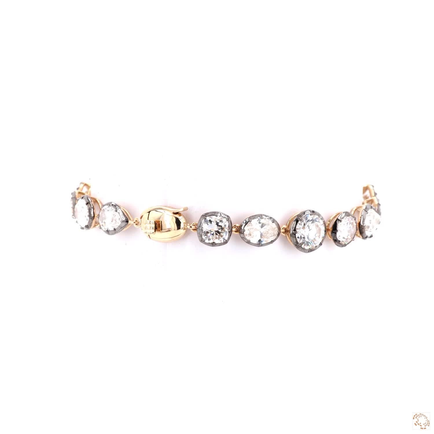 15.56 Ct Two-Tone Blackened Bezel Multi-Shape Diamond Station Bracelet