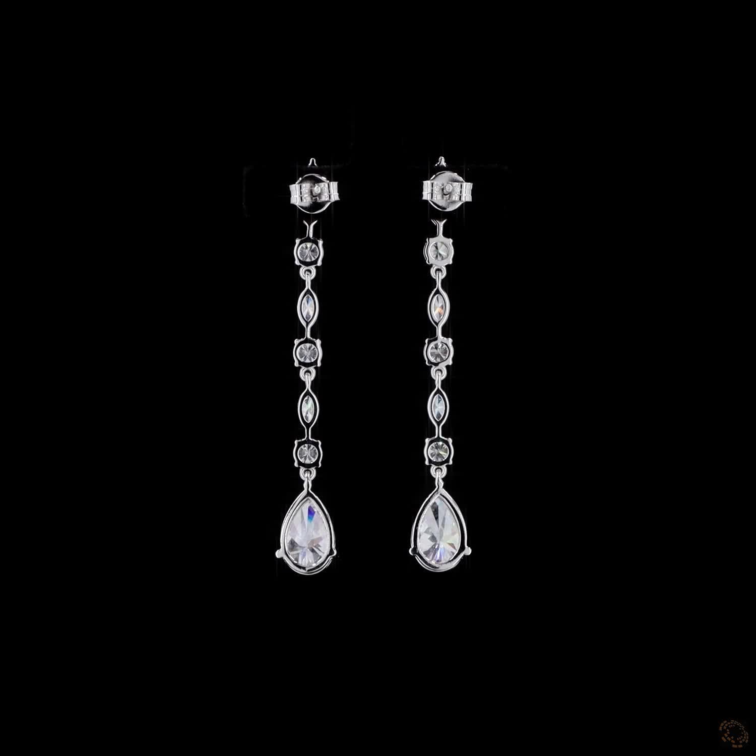 5.66 Ct Pear Cut Teardrop & Marquise Round Linear Drop Earrings in White Gold