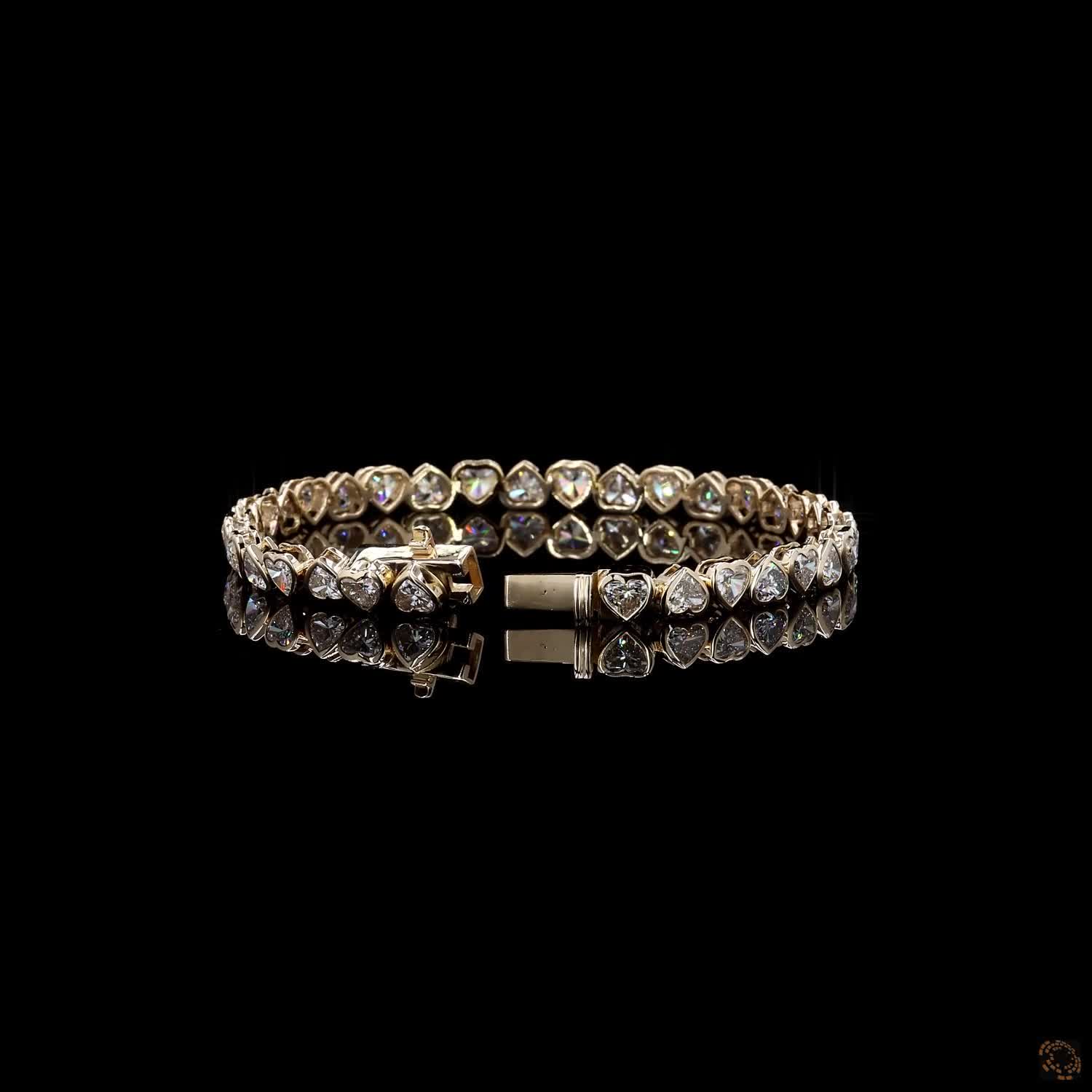 9.07 Ct 14K Yellow Gold Heart Cut Bezel Fancy  Bracelet with Double Safety Latch