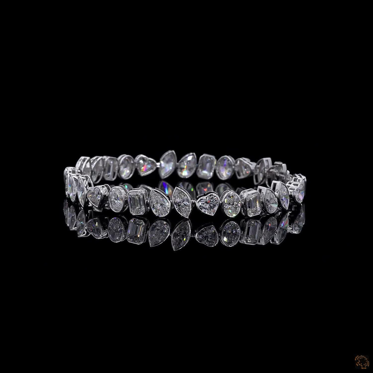 17.25 Ct Multi-Shape Bezel Set Fancy Bracelet in 14K White Gold | Fancy Cut Multi-Stone Line Bracelet