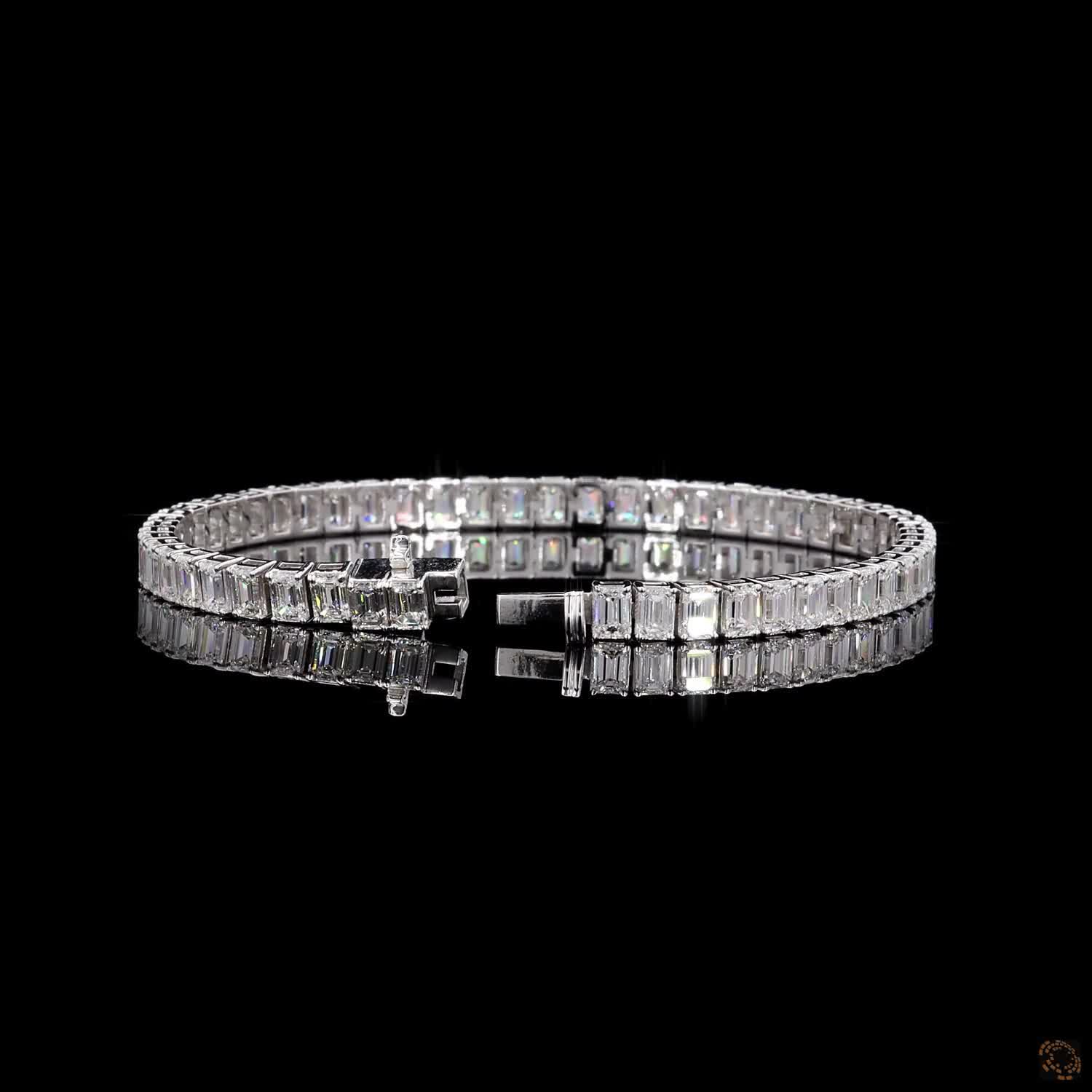13.49 Ct 14K White Gold Emerald Cut  Bezel Fency  Bracelet with Double Safety Latch