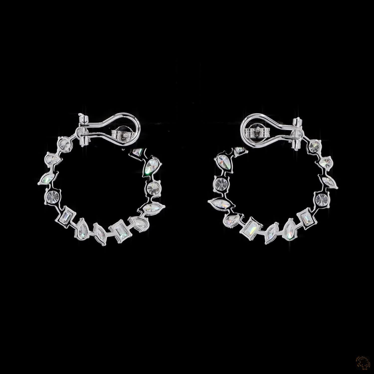6.30 Ct Mixed Fancy Cut Diamond Open Hoop Earrings in White Gold