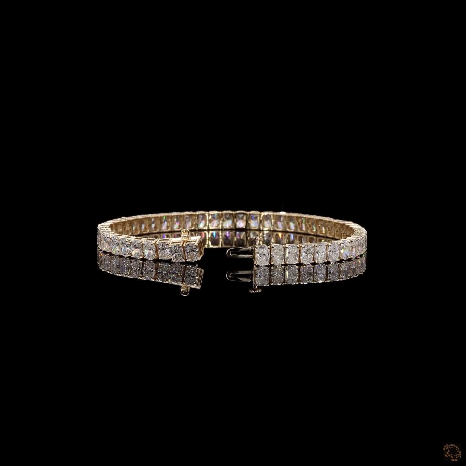 13.84 Ct Radiant Cut Moissanite Fancy  Bracelet in 14K Yellow Gold | Vertical North-South Radiant Diamond Alternative Line Bracelet