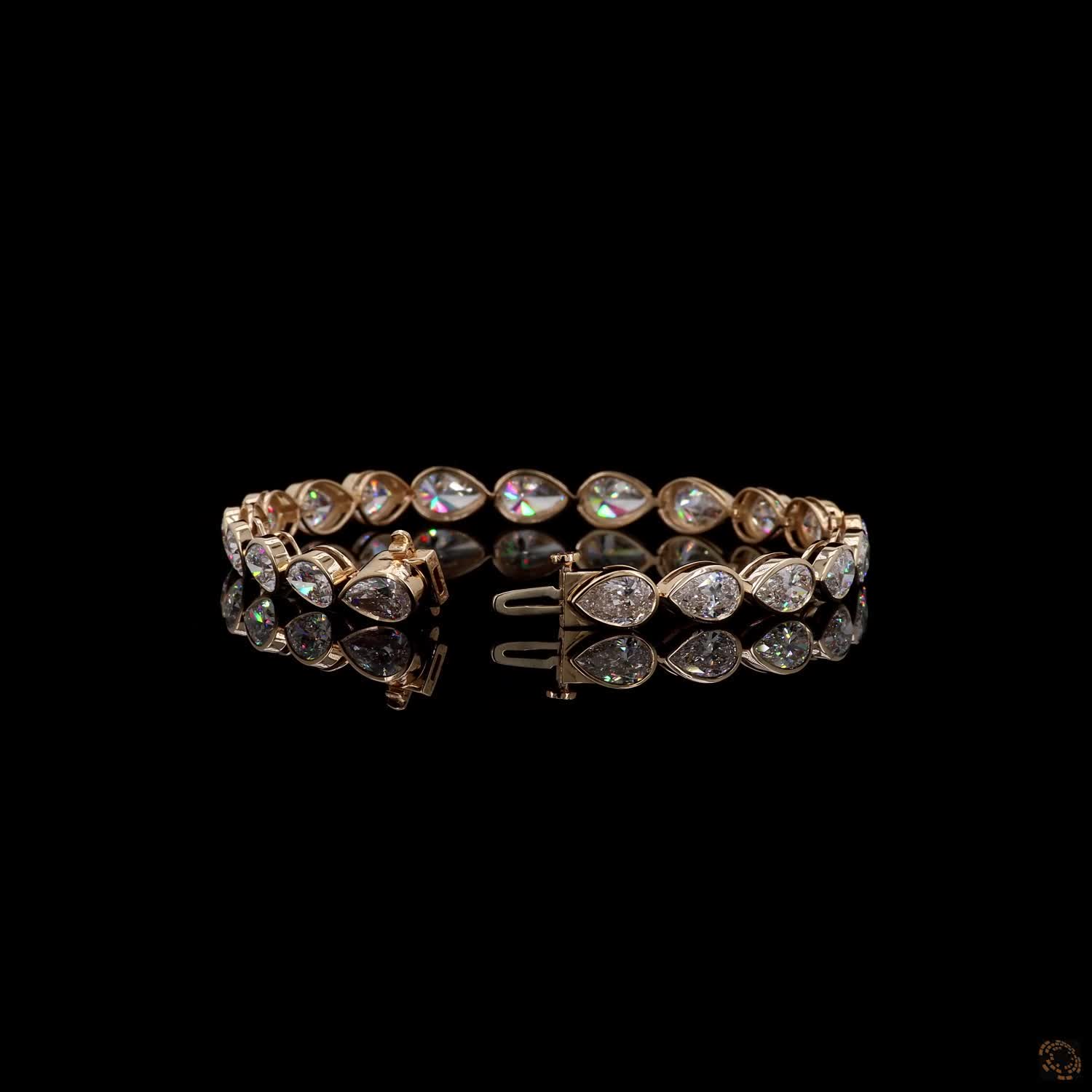 12.85 Ct 14K Yellow Gold Pear-Shaped Diamond Bezel Line Bracelet