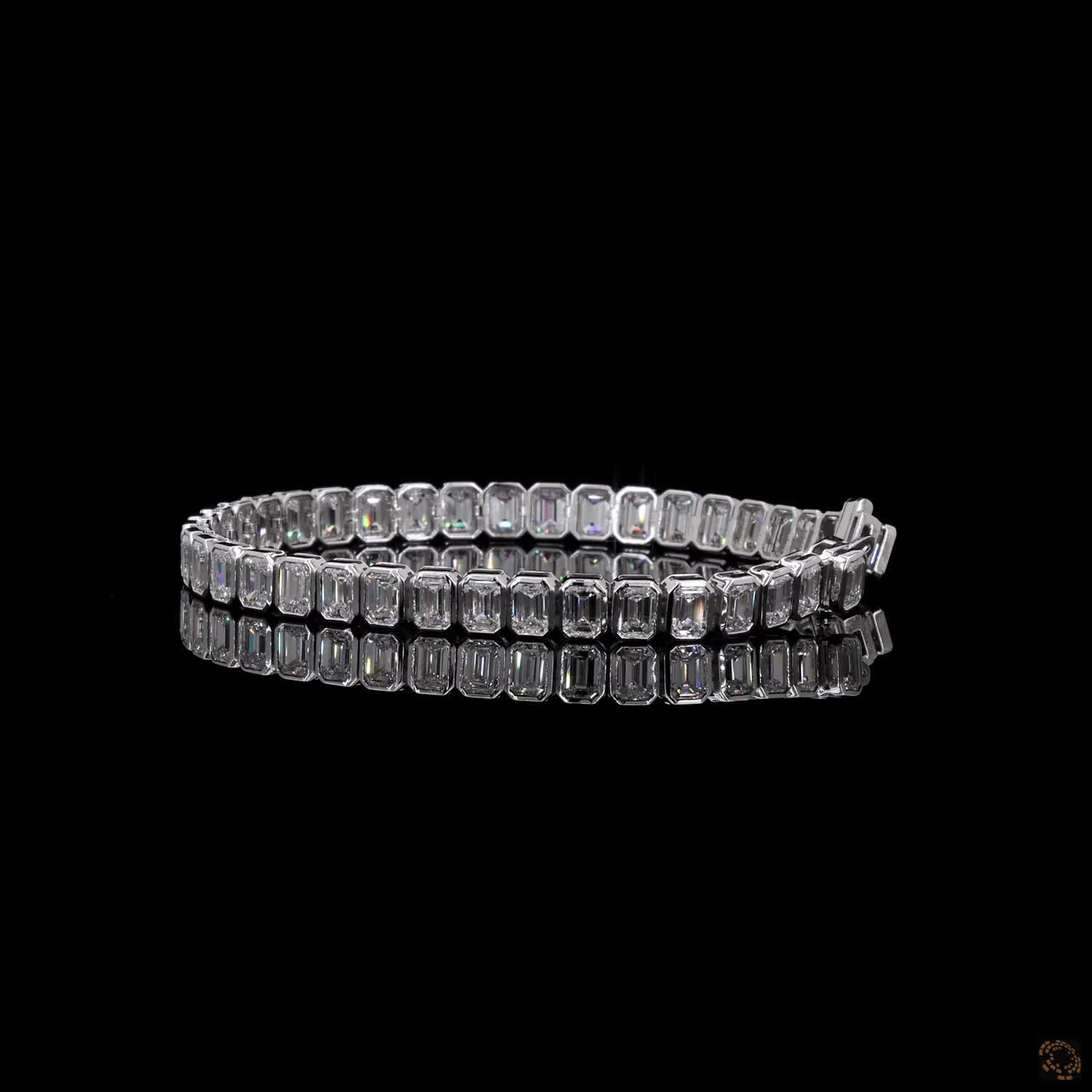 15.37 Ct Silver Rectangular Crystal Tennis Bracelet for Women – Elegant Sparkling Link Bracelet