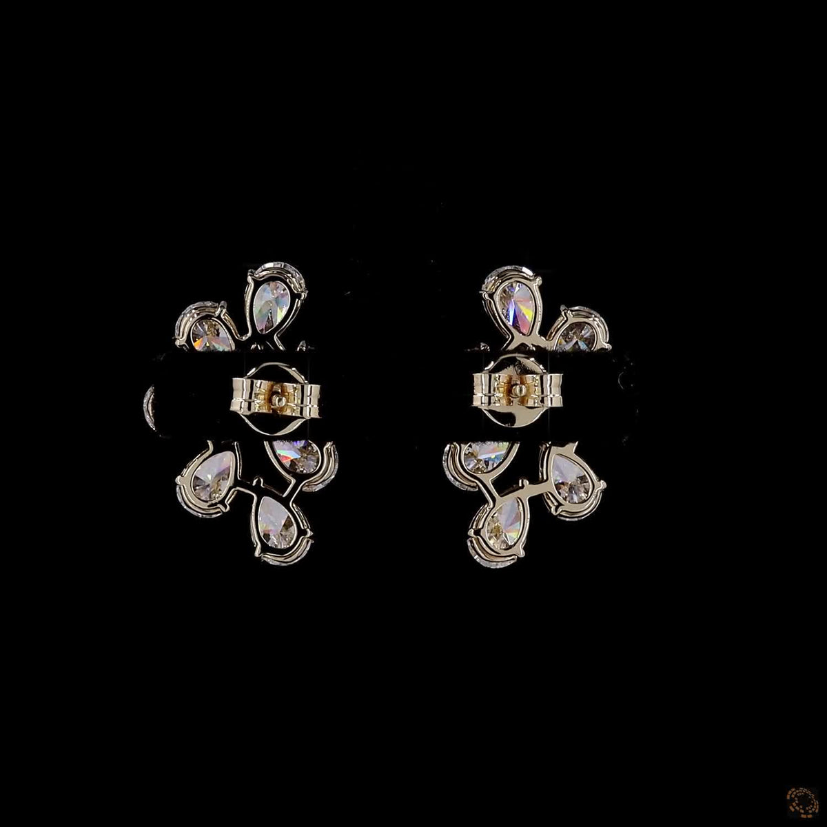 4.91 Ct Cluster Pear Cut Diamond Floral Climber Earrings in Yellow Gold