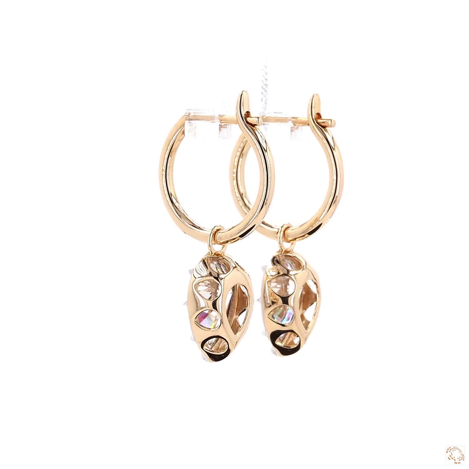 5.05 Ct 14K Gold Pear-Shape Solitaire Diamond Dangle Hoop Earrings – Two-Tone White Rim Drop Earrings