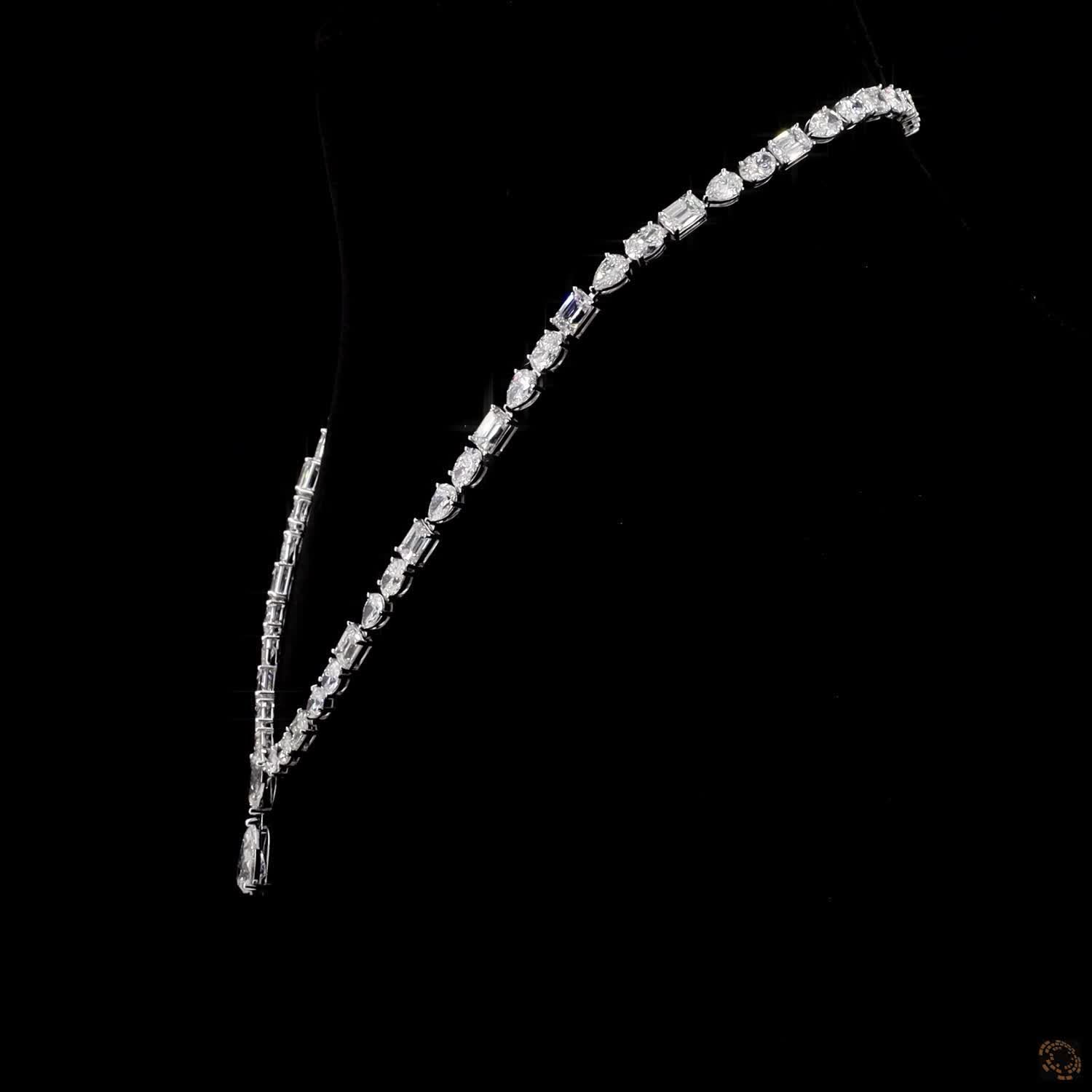 31.86 Ct Multi-Shape Diamond Tennis Necklace with Pear Drop | Mixed Cut Fancy Diamond Riviera Necklace in White Gold