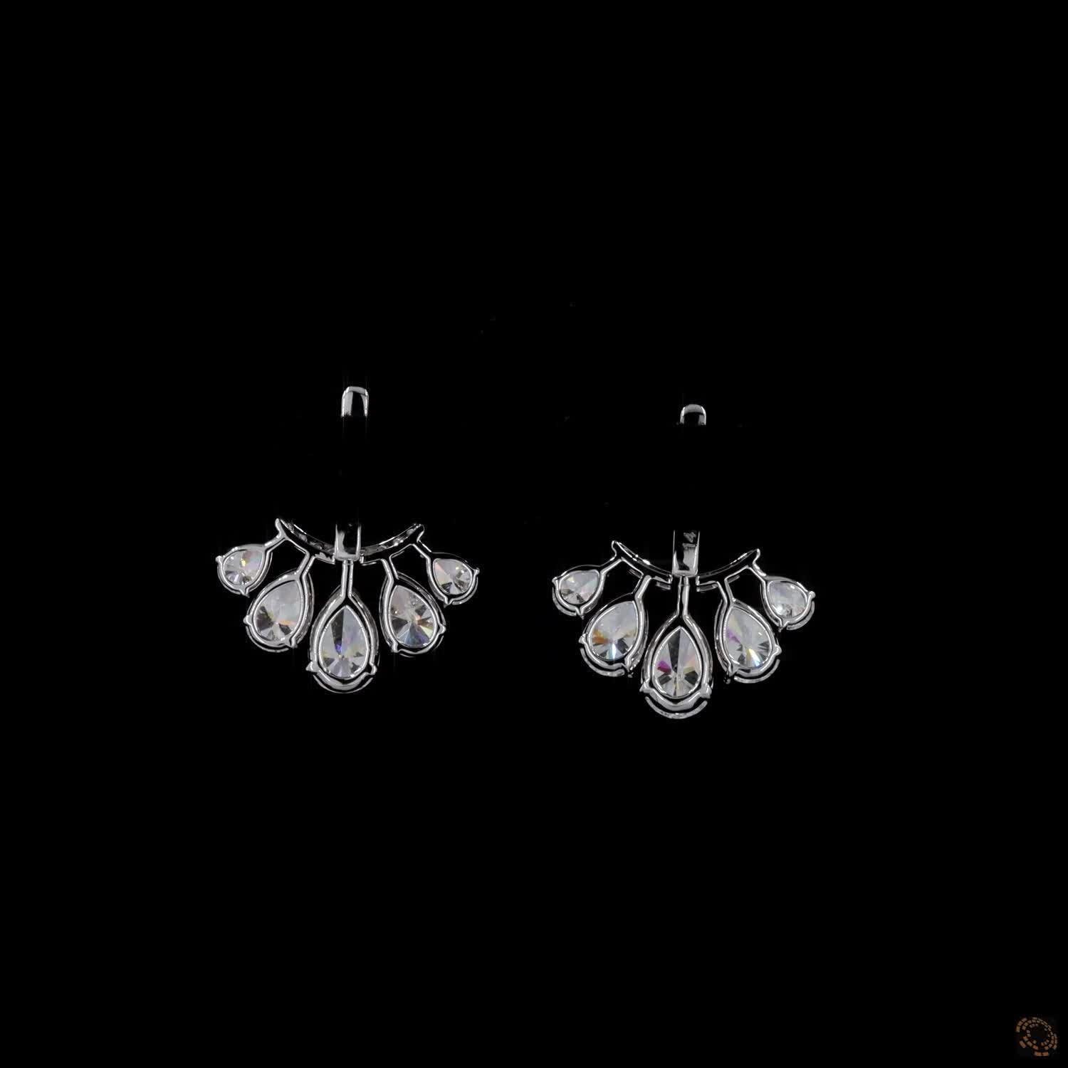 3.21 Ct Versatile ear jacket components featuring a micro-pave curved bridge suspending five graduated, fan-arranged pear-cut diamonds