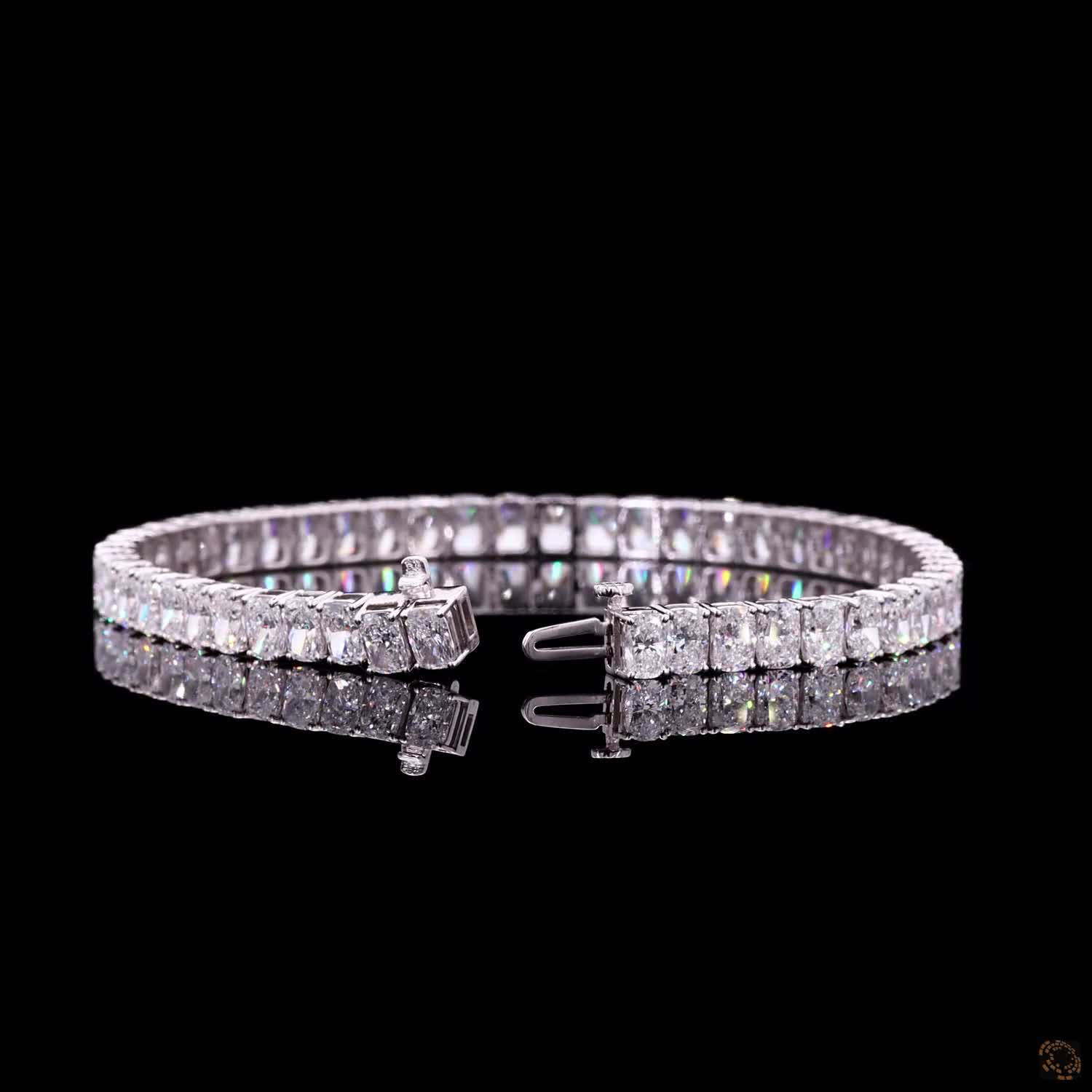 14.18 Ct Radiant Cut Moissanite Tennis Bracelet in 14K White Gold | Vertical North-South Radiant Diamond Alternative Line Bracelet