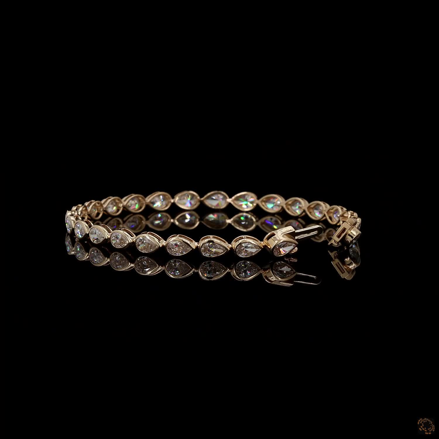6.29 Ct Gold-Tone Teardrop Crystal Tennis Bracelet – Elegant Sparkling Link Bracelet for Women