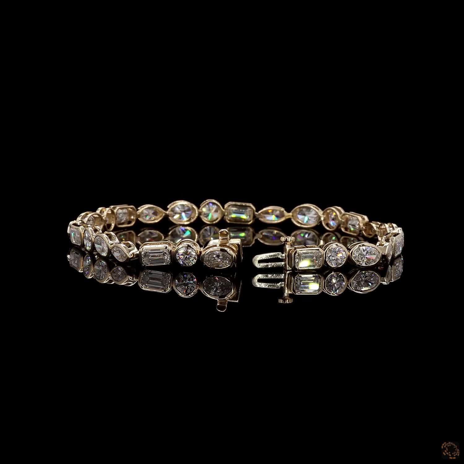 9.37 Cts 14K Yellow GOLD MIX Shape Bezel Set Bracelet