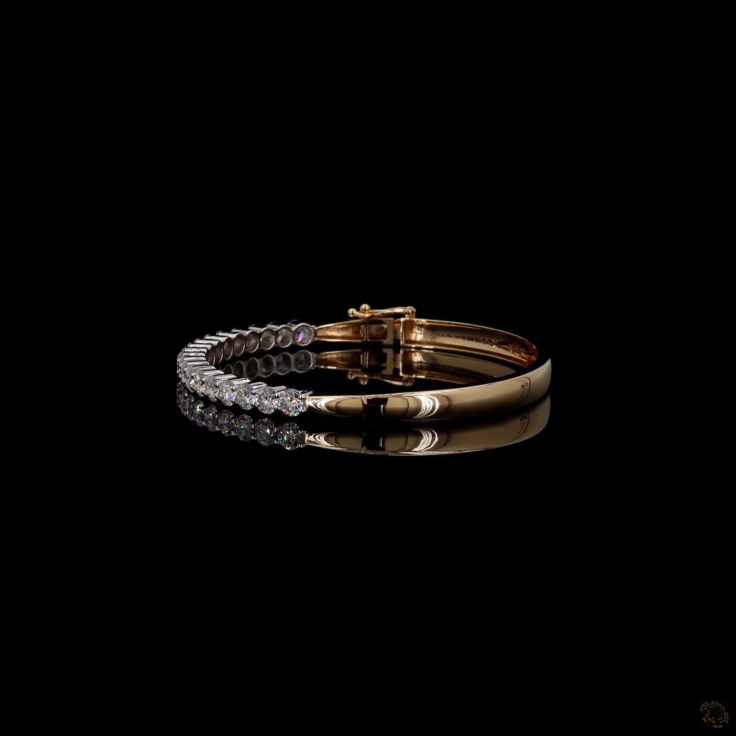 4.77 Ct Half-Eternity Diamond Bangle / Two-Tone Diamond Hinged Bangle