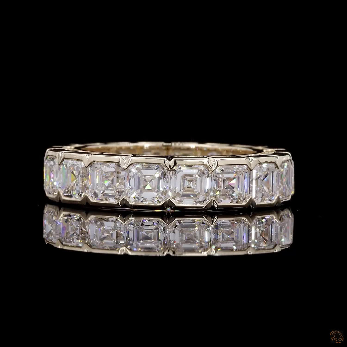 7.34 Ct Asscher Cut Diamond Bezel Eternity Ring | Full Asscher Diamond Wedding Band in 14K Yellow Gold