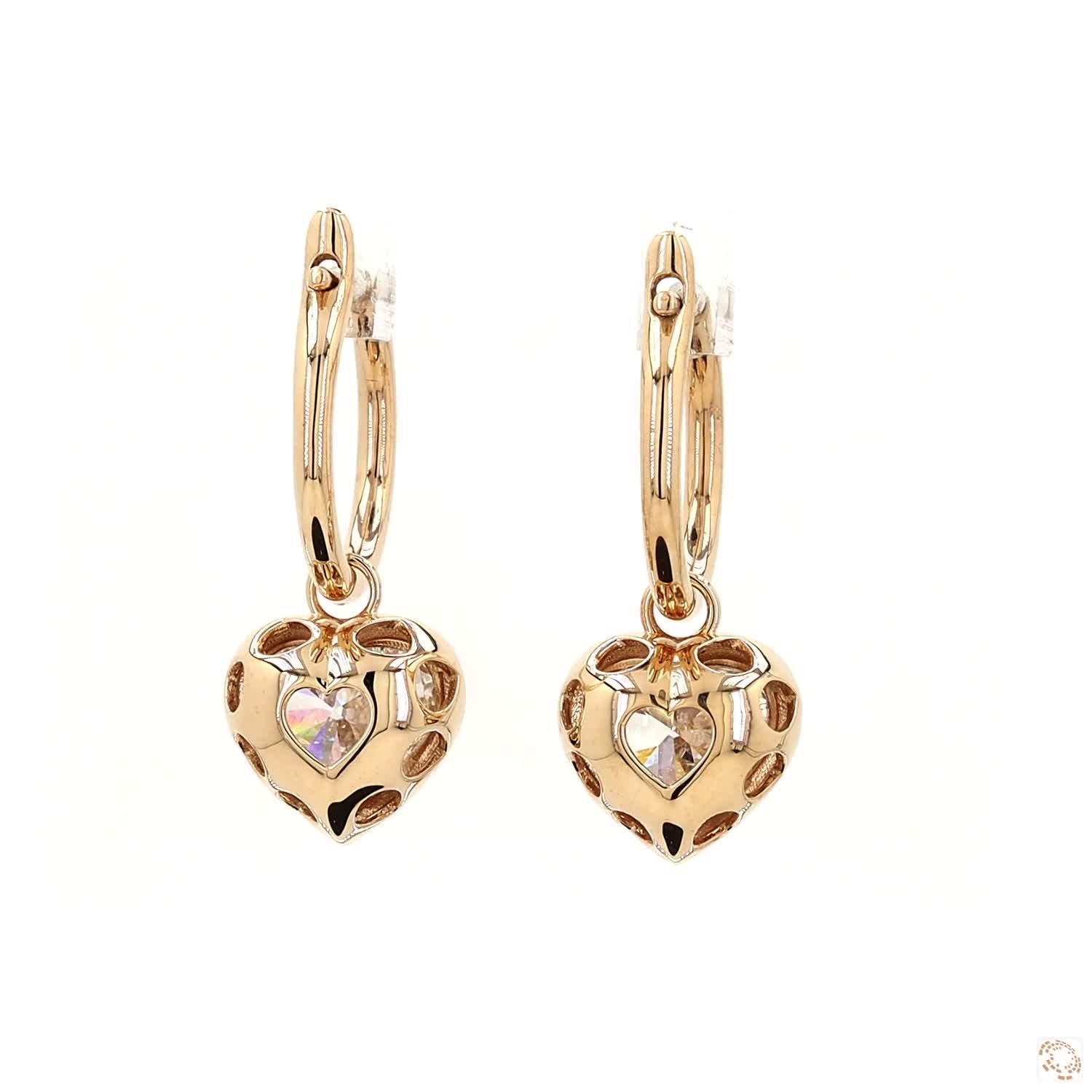 4.12 Ct Gold Heart Solitaire Dangle Earrings | Classic Heart Cut Crystal Huggie Hoops