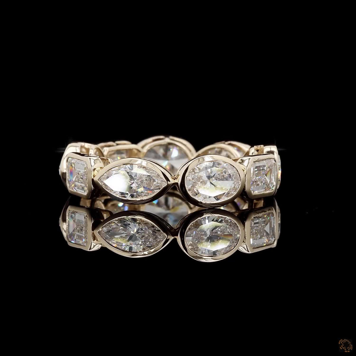 5.97 Ct Mixed Shape Diamond Bezel Eternity Ring | Multi-Cut Marquise Emerald Pear Oval Wedding Band in 14K Gold