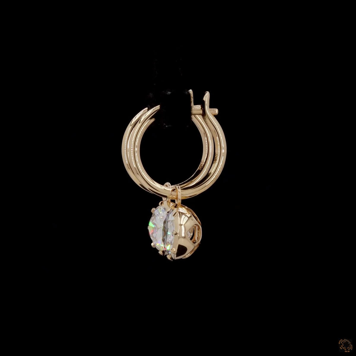 5.06 Horizontal Oval Solitaire Diamond Huggie Hoop Earrings in Yellow Gold