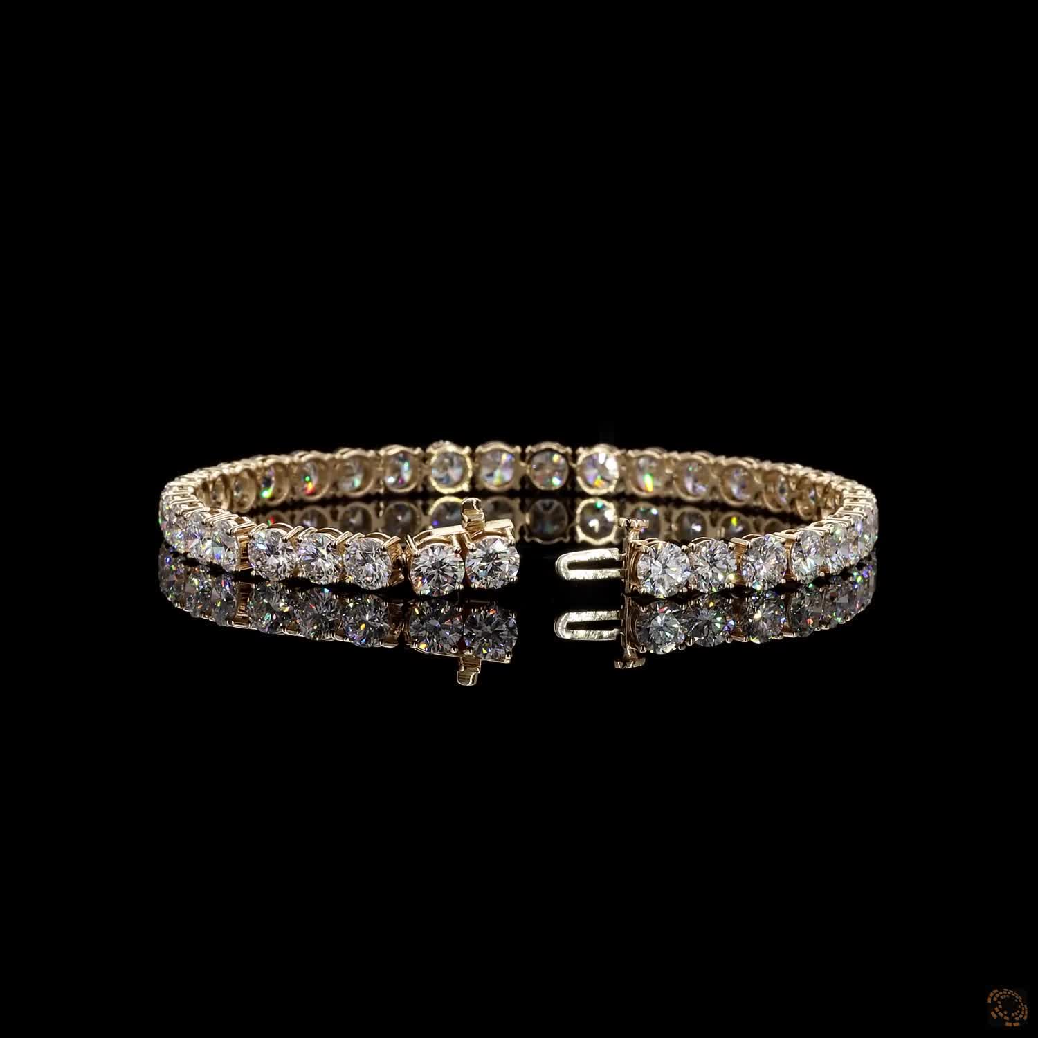 14.70 Ct 14K Yellow Gold Round Cut Moissanite Tennis Bracelet with Double Latch Box Clasp