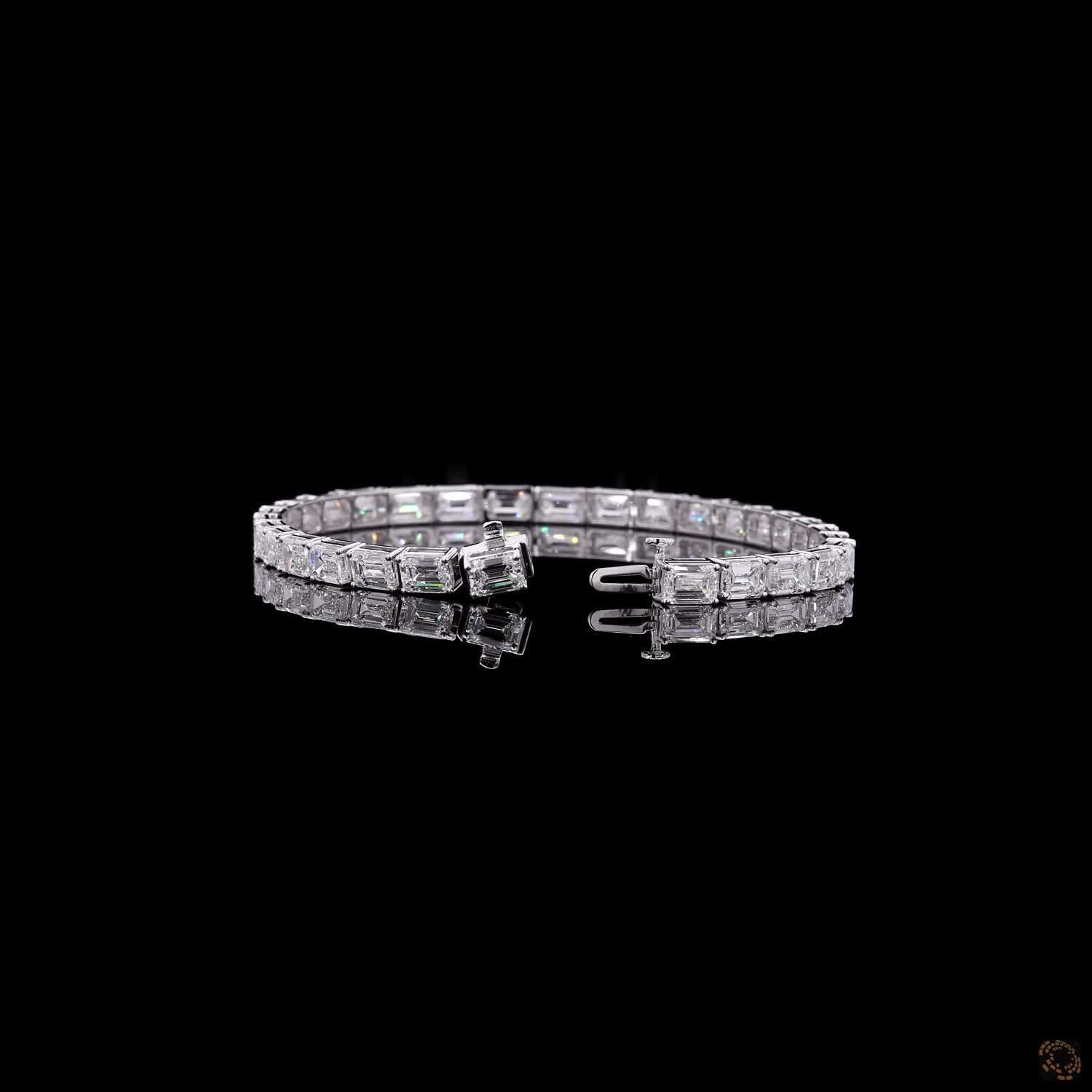 17.03 Ct 14K White Gold Emerald Cut Moissanite Fancy Bracelet with Double Latch Box Clasp