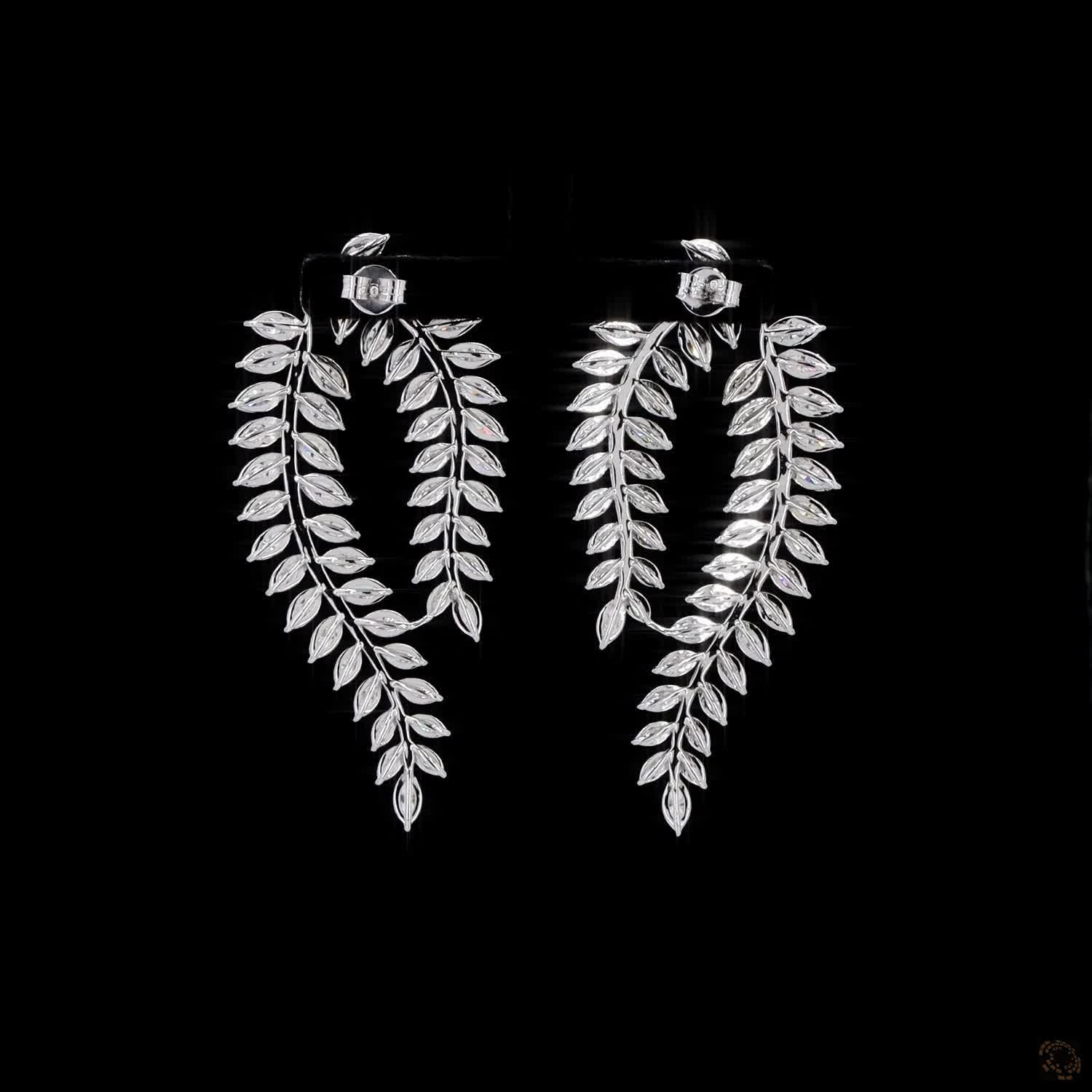 11.47 Ct White Gold Marquise Diamond Double Laurel Leaf Drop Earrings