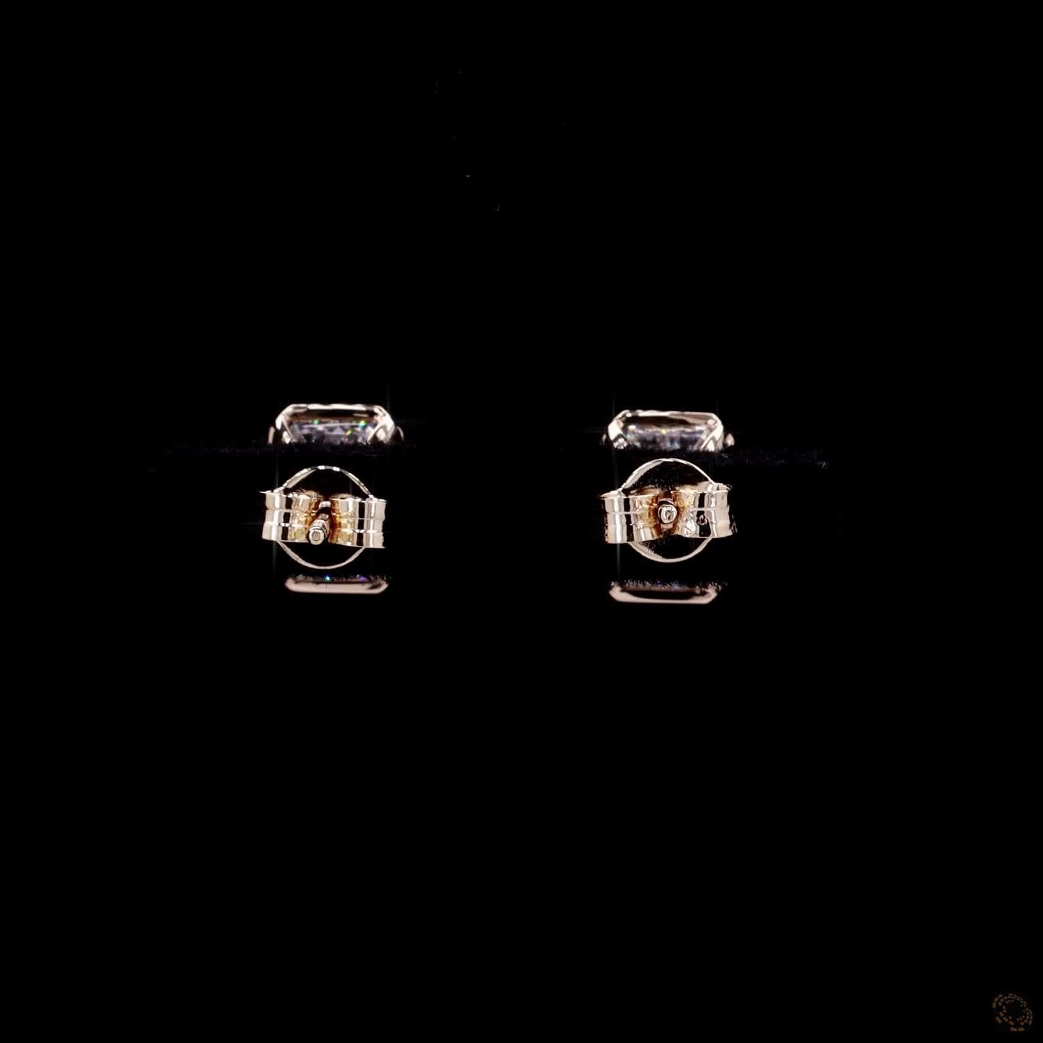 4.09 Ct Yellow Gold Bezel Emerald Cut Solitaire Studs