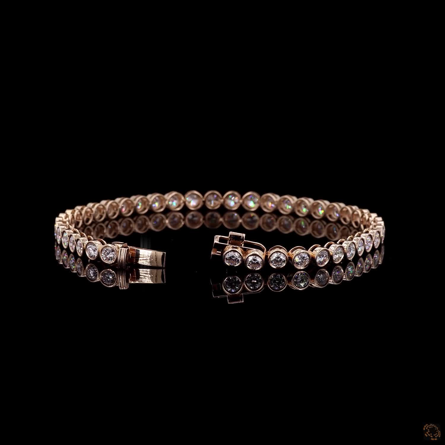4.47 Ct Round Cut Bezel Set Moissanite Tennis Bracelet in 14K Yellow Gold | Full Bezel Diamond Alternative Line Bracelet