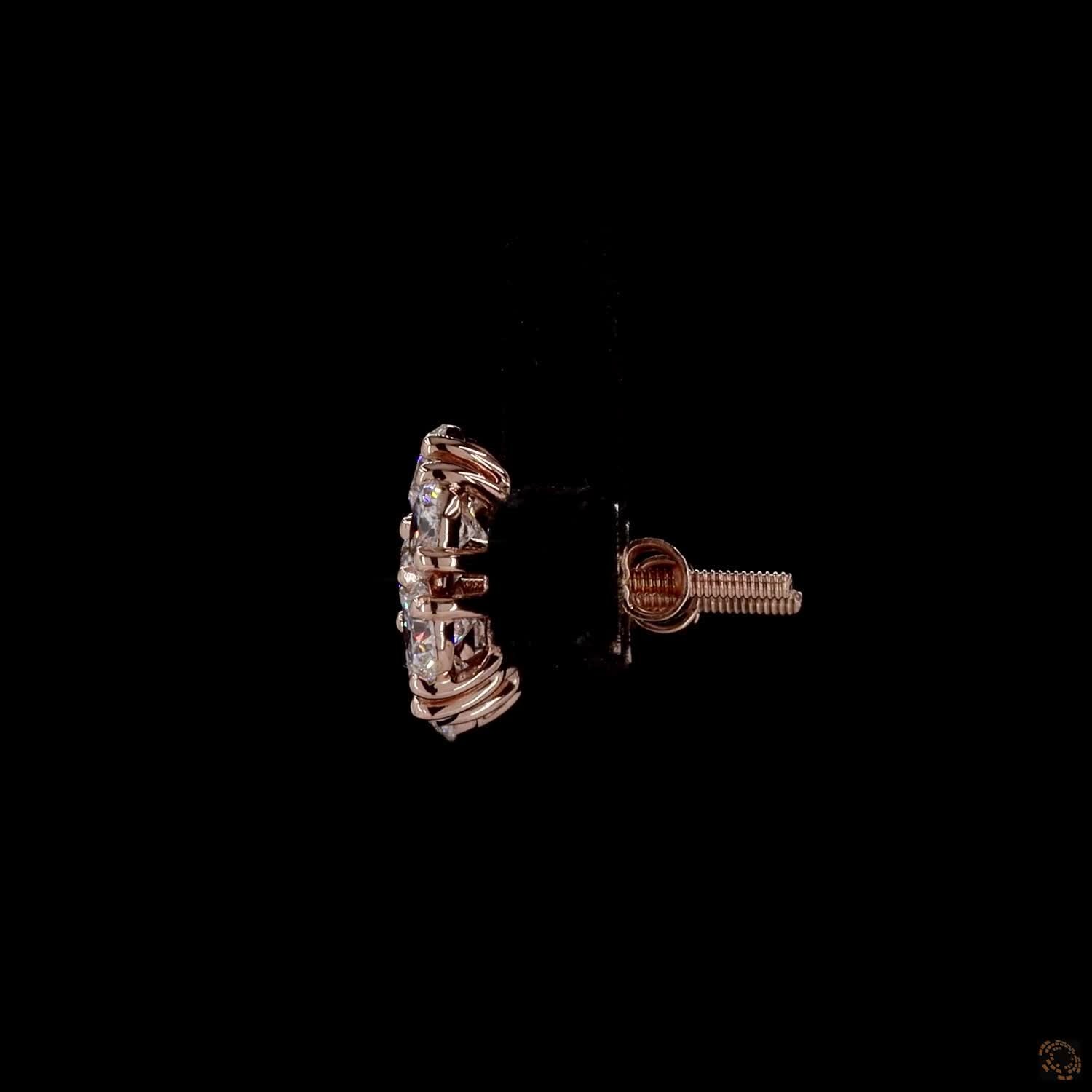 3.11 Ct  Round Diamond Floral Cluster Stud Earrings in 14K Rose Gold | 7-Stone Flower Solitaire Look Studs