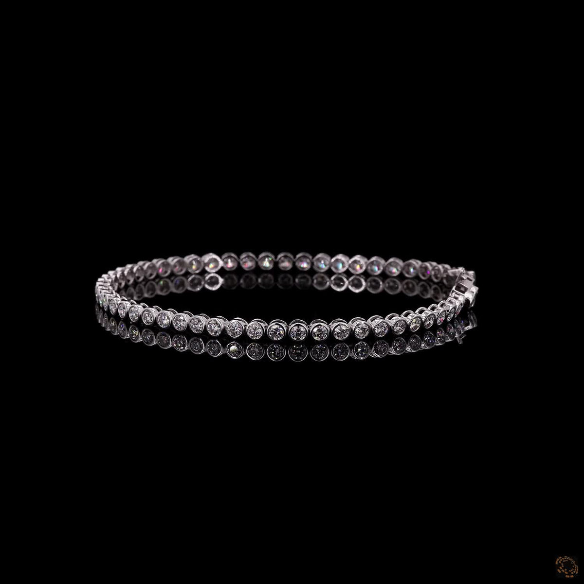 3.46 Ct 14K White Gold Round Cut Bezel Set  Tennis Bracelet with Double Latch Box Clasp