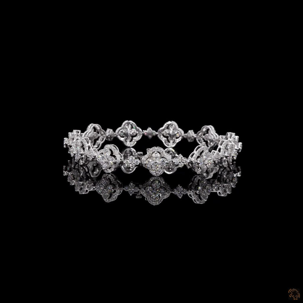 6.40Ct Diamond Clover Bracelet Round 14K White Gold