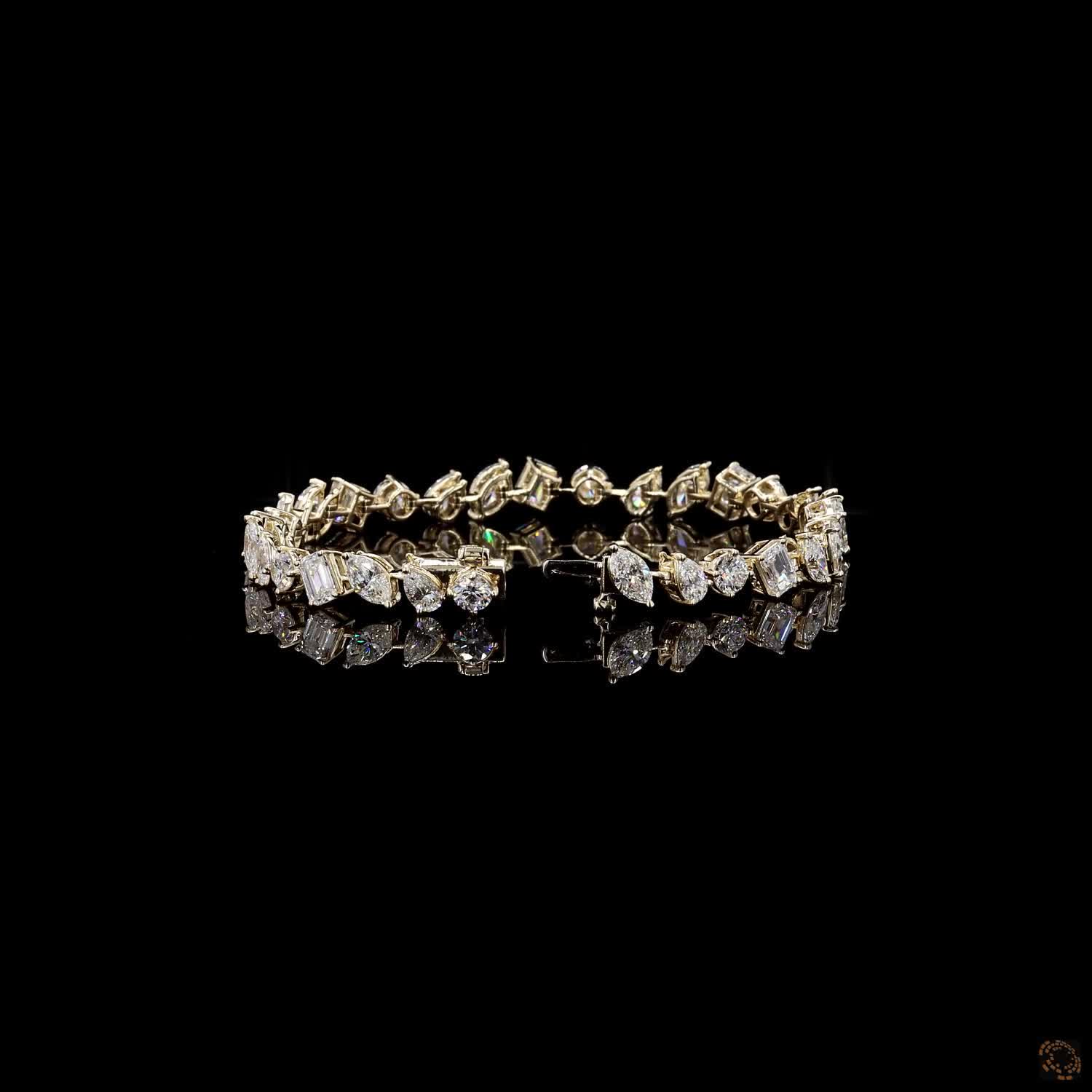 7.02 Ct Multi-Shape  Mixed Cut Fancy Bracelet in 14K Yellow Gold | Fancy Multi-Cut Cluster Eternity Line Bracelet
