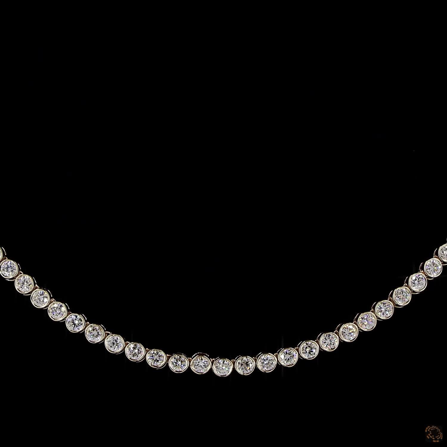 6.39 Ct Warm luxury meets bold brilliance in this graduated round-cut diamond tennis necklace