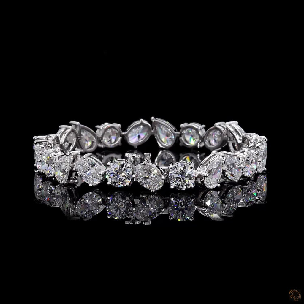 24.56Ct Lab Grown Multi Shape Diamond Bracelet 14k White Gold