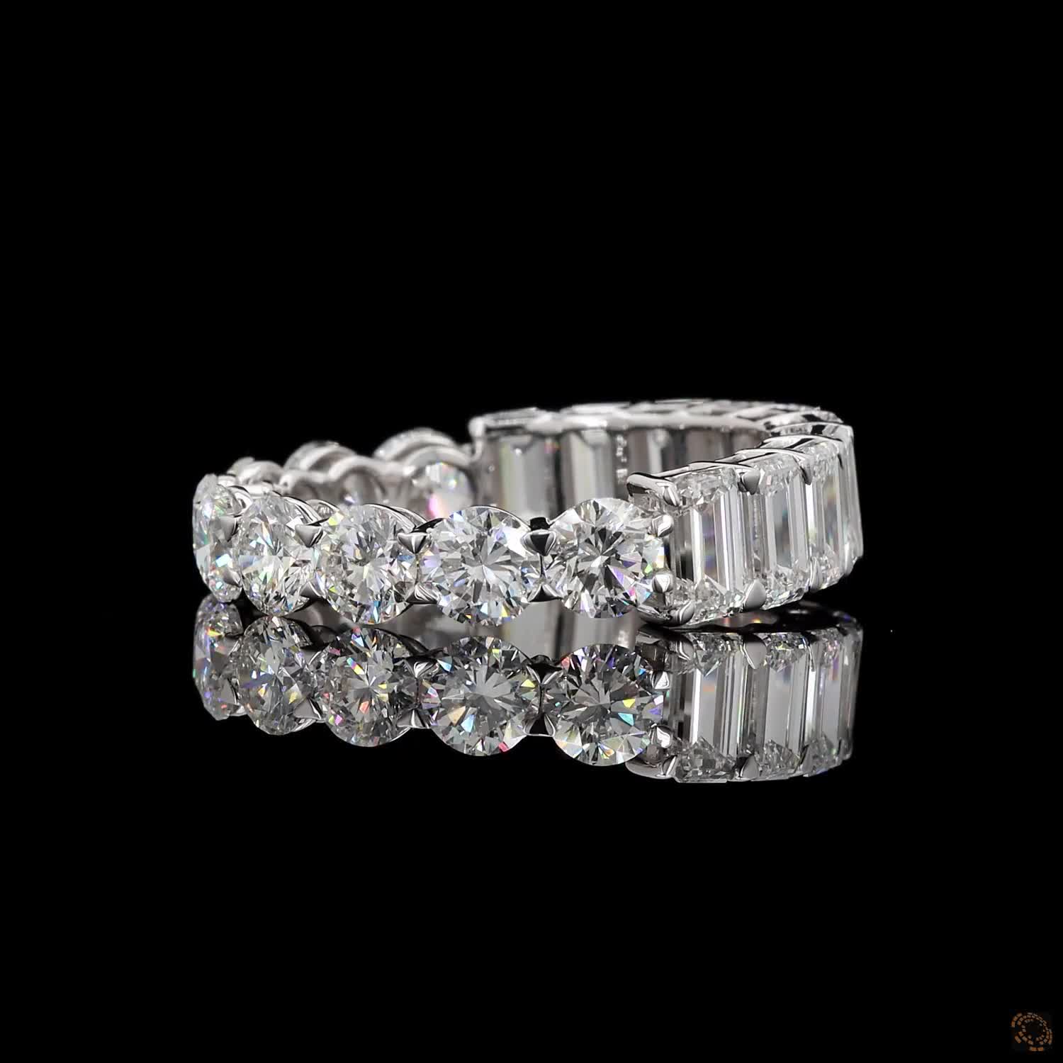 5.58 Ct Half Round Half Emerald Cut Diamond Eternity Ring | Multi-Shape Wedding Band in 14K White Gold