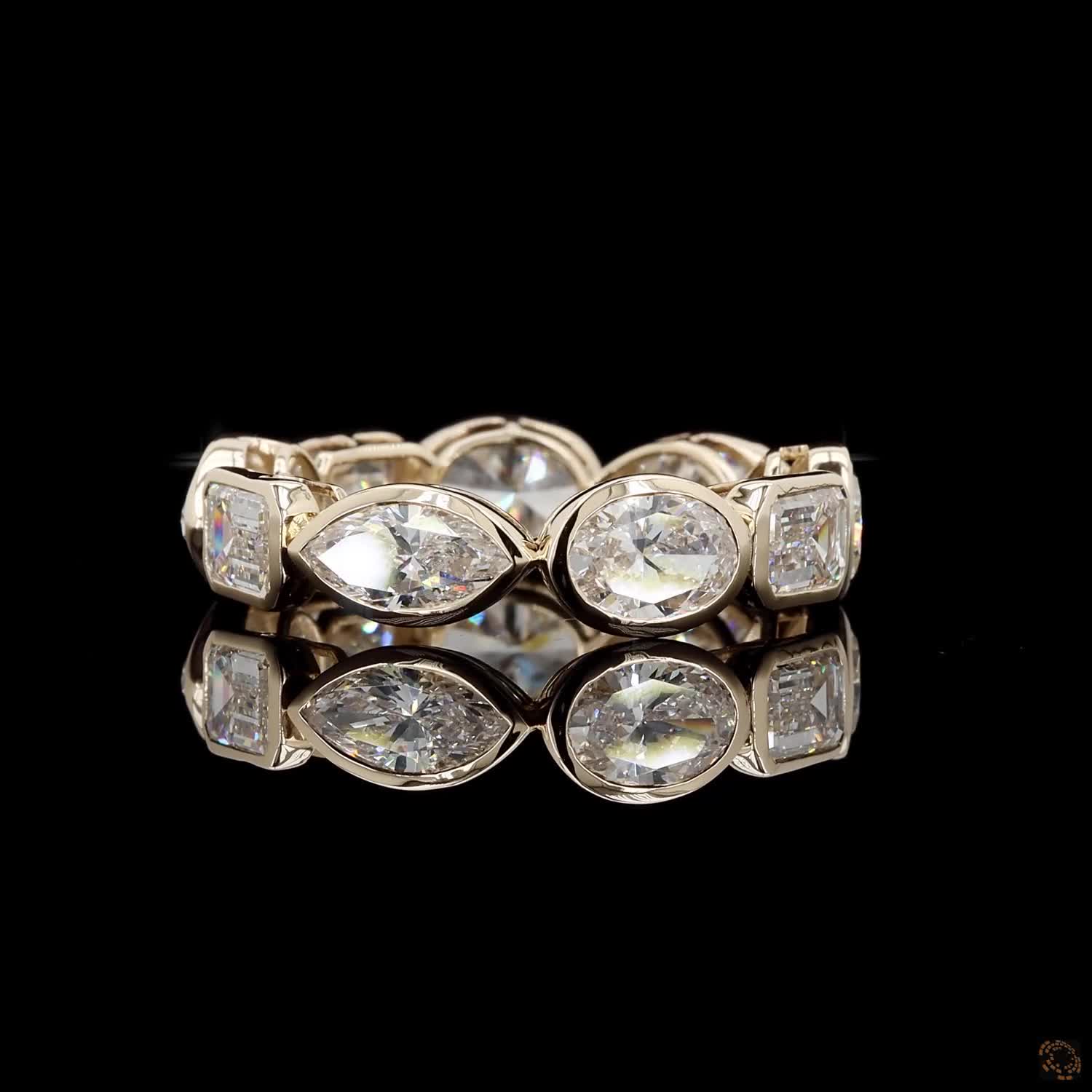 5.97 Ct Mixed Shape Diamond Bezel Eternity Ring | Multi-Cut Marquise Emerald Pear Oval Wedding Band in 14K Gold