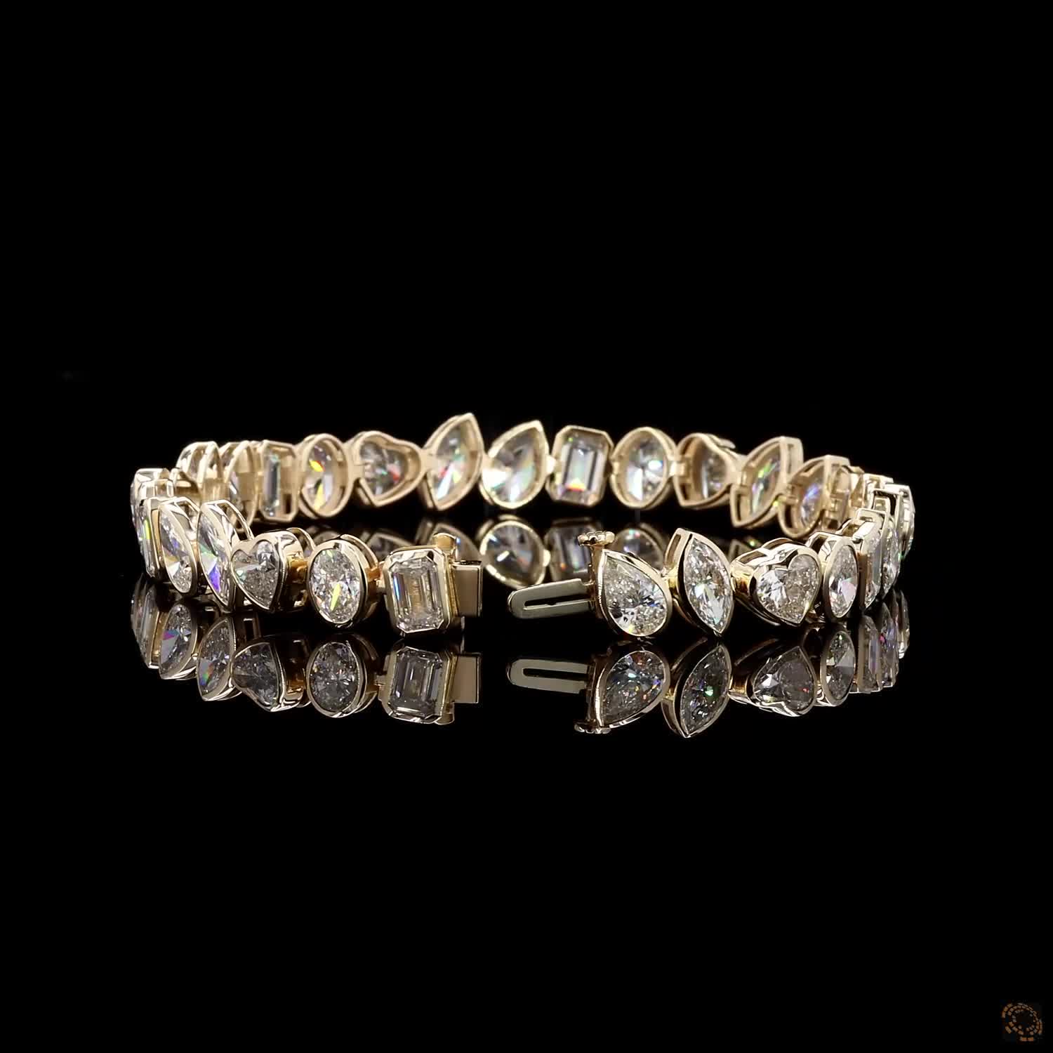 16.49 Ct Multi-Shape Bezel Set Moissanite Confetti Fancy Bracelet in 14K Yellow Gold | Mixed Cut Fancy Diamond Alternative Line Bracelet
